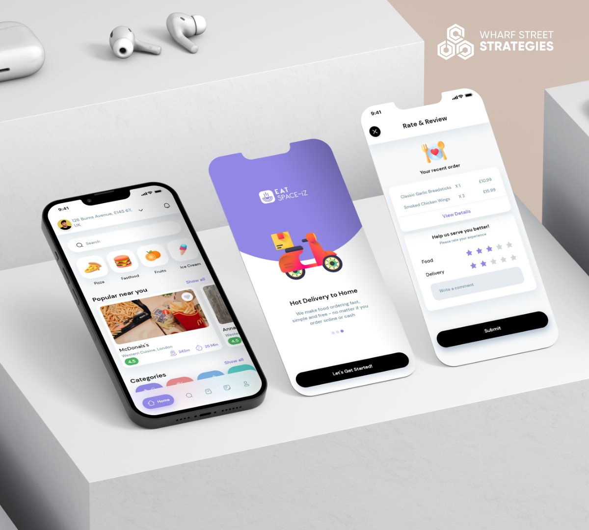 Mobile App UI/UX design | Onboarding | Home | Review The design brings content into focus; design makes function visible. Contact us for more information at info@wharfstreetstrategies.com #wharfstreet #askwss #ui #ux #uidesign #uiux #uiuxdesign #uxdesign #uxdesigner #uxui