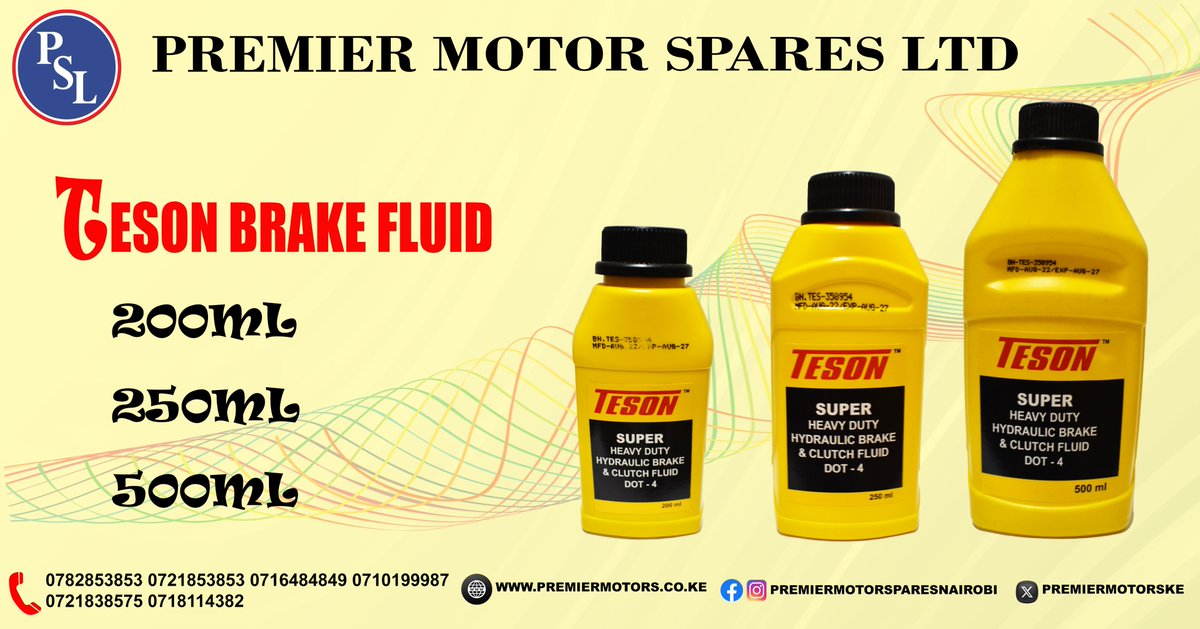 Teson Brake fluid available in different sizes. 200ml, 250ml, and 500ml both in wholesale and retail. Visit us today for quality products. Quality is our promise. #premiermotorspares #brakefluid Faith Odhiambo DCI Juja William Ruto Tory Oguda Uhuru jacob Rothschild Dj Khaled