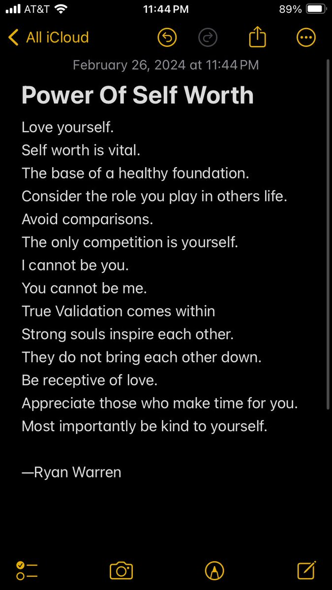 ryanwarren93's tweet photo. Knowing your self value is truly the only way to become a better person. Do not compare yourself to others. The only competition in life should be with yourself. 💛 #selfvalue #poetry https://t.co/BNQTi93gJ2