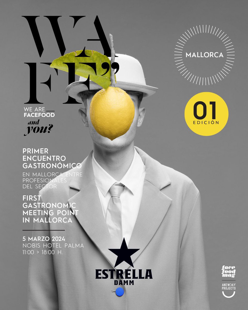 ¡Ya está aquí la 1ª Edición del #WeAreFaceFoodMallorca! el Encuentro Gastronómico Internacional más esperado en las Baleares.

🔸5 de Marzo en el Nobis Hotel Palma.  🔸Acceso con acreditación previa.

Patrocinador Oficial: 🍺 <a href="/EstrellaDammEs/">Estrella Damm Es</a> 

#WAFFMallorca