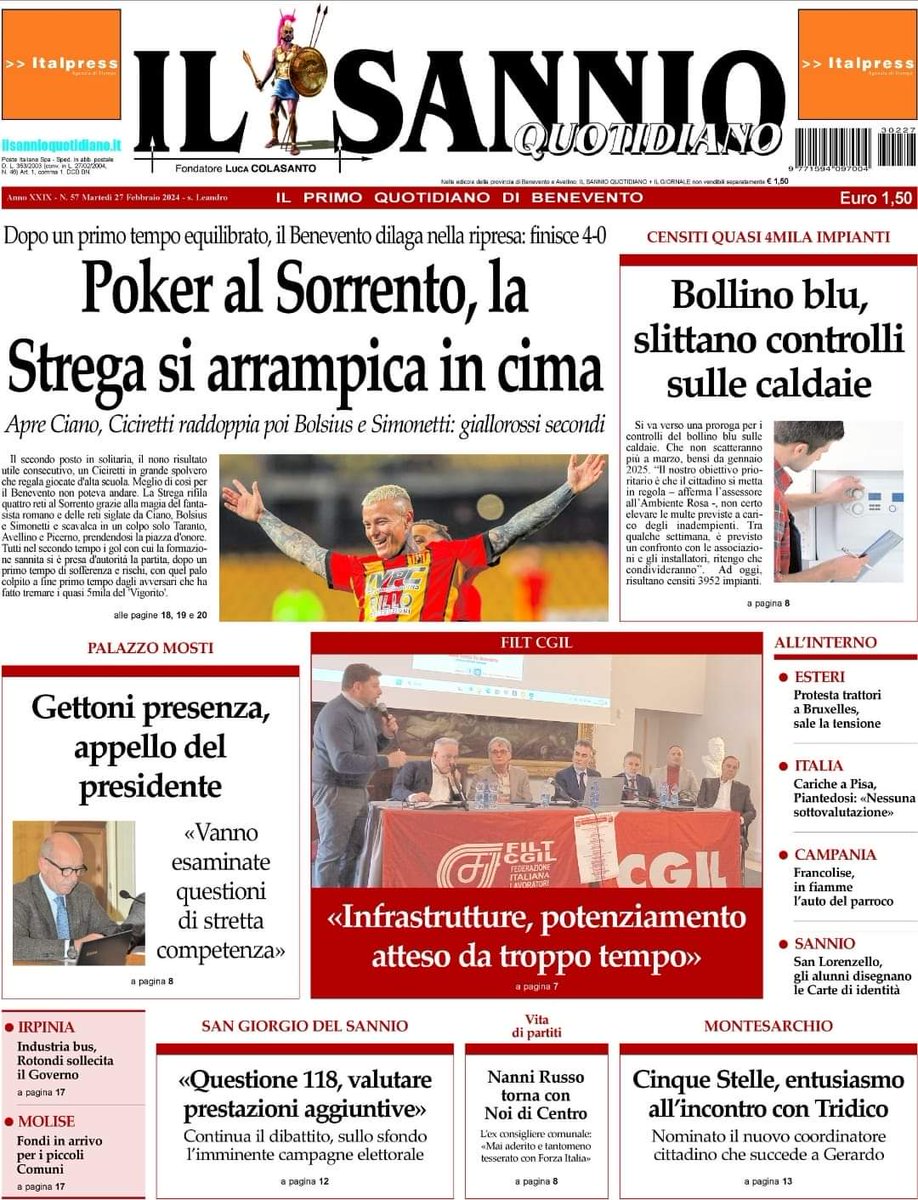 SannioInforma's tweet photo. 🔵 SANNIO QUOTIDIANO - Martedì 27 Febbraio 2024

𝐶𝑎𝑝𝑜𝑟𝑒𝑑𝑎𝑡𝑡𝑜𝑟𝑒 𝑅𝑒𝑑𝑎𝑧𝑖𝑜𝑛𝑒 𝑉𝑎𝑙𝑙𝑒 𝐶𝑎𝑢𝑑𝑖𝑛𝑎 "𝐼𝑙 𝑆𝑎𝑛𝑛𝑖𝑜 𝑄𝑢𝑜𝑡𝑖𝑑𝑖𝑎𝑛𝑜" - 𝗚𝗶𝘂𝘀𝗲𝗽𝗽𝗲 𝗙𝗼𝗿𝘁𝘂𝗻𝗮𝘁𝗼 3294568912 https://t.co/6z94qxepII