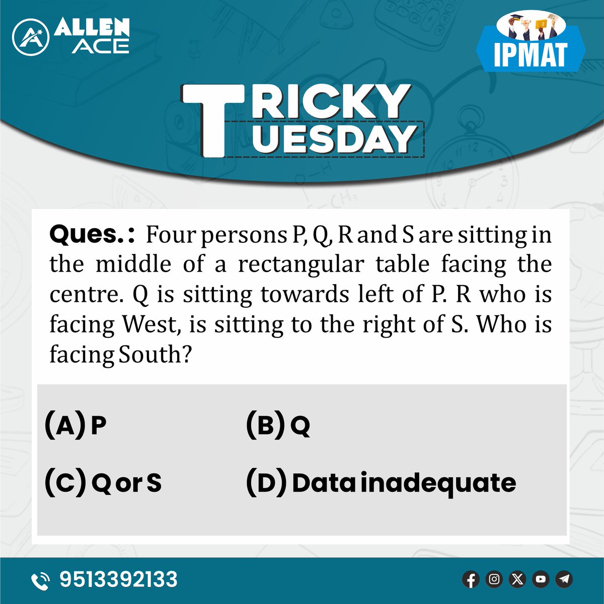 ACIPL_ACE's tweet image. 👉🏻 Answer this Tricky Tuesday quiz &amp;amp; share the answer in the comments.

🏃🏻 Just face it, ACE it !!

#logicalreasoning #logicalreasoningquiz #reasoningquiz #puzzle #Analyticreasoning #CodingDecoding #verbalreasoning
