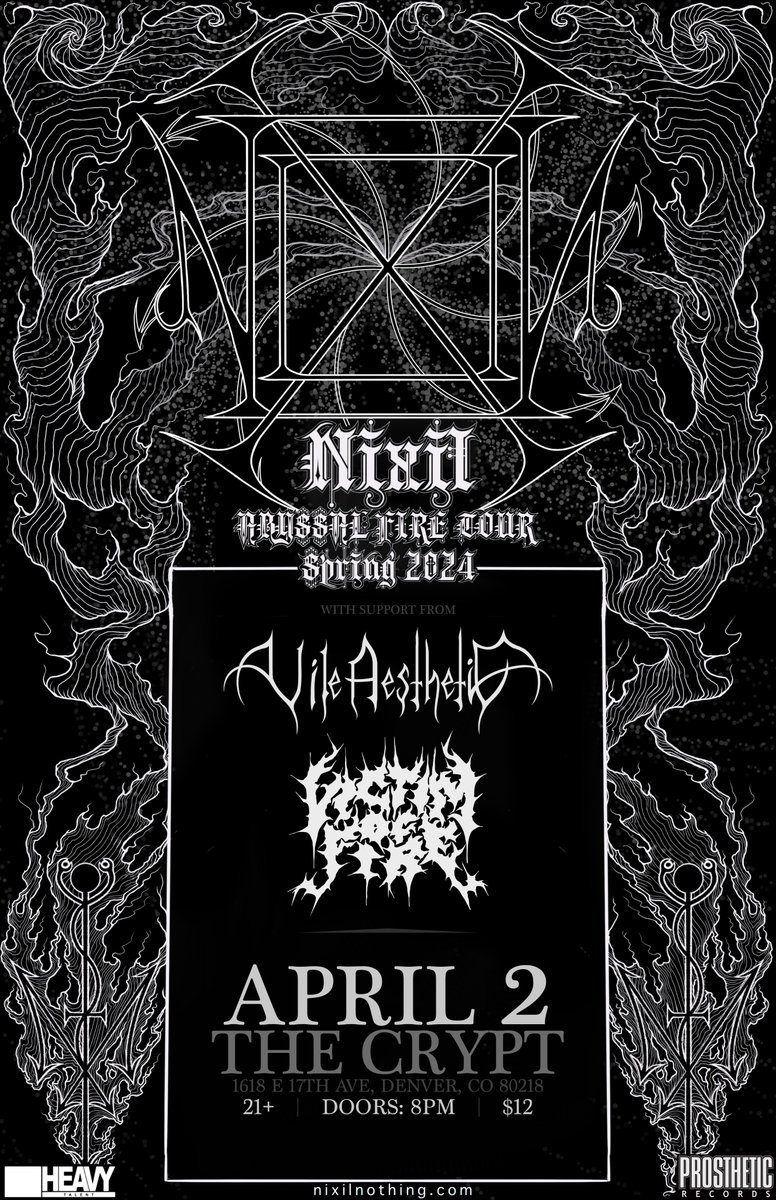VileAesthetic's tweet photo. 📌 Update: Victim Of Fire (blackened death/crust) to jump on with us in Denver to support the dark artistry of 
@nixilnothing
 (Prosthetic Records).

Join us at The Crypt this April.

#blackmetal #usbm #colorado #horror #thecryptdenver https://t.co/Y6HnLV4nje