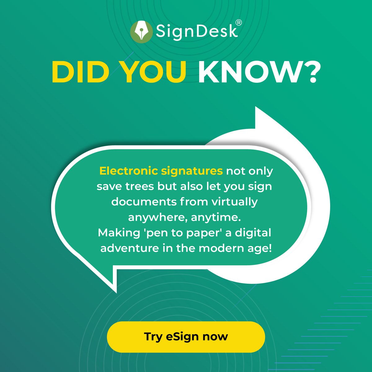 Enhance efficiency and sustainability with electronic signatures – a swift, secure, eco-friendly solution for seamless document workflows. Embrace the future of digital transformation! 🖋️🌐 

#eSignatures #PaperlessRevolution #WorkflowAutomation #FutureOfWork #SignDesk