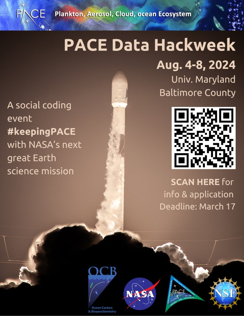 Interested in getting some hands on Python coding experience with new PACE data? NASA hosting a NASA PACE Data Hackweek August 4-8th at the University of Maryland Baltimore County. Applications are open until March 17th: lnkd.in/ddSyrbeS

#keepingPACE

1/2