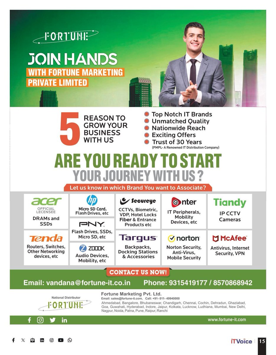 itvoice's tweet image. Unlock growth opportunities with Fortune Marketing Pvt. Ltd. Your trusted IT distribution partner. #FortuneMarketing #ITDistribution #GrowYourBusiness