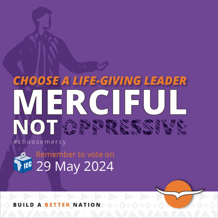 IntercapeBus's tweet photo. BUILD A BETTER NATION
Choose a merciful leader, NOT an oppressive one.
Choose a life-giving leader.
REMEMBER TO VOTE ON 29 MAY 2024
#ChooseMercy #Intercape #RSAElection2024 #ChooseaLifeGivingLeader #Vote2024 https://t.co/8jGSD7x917