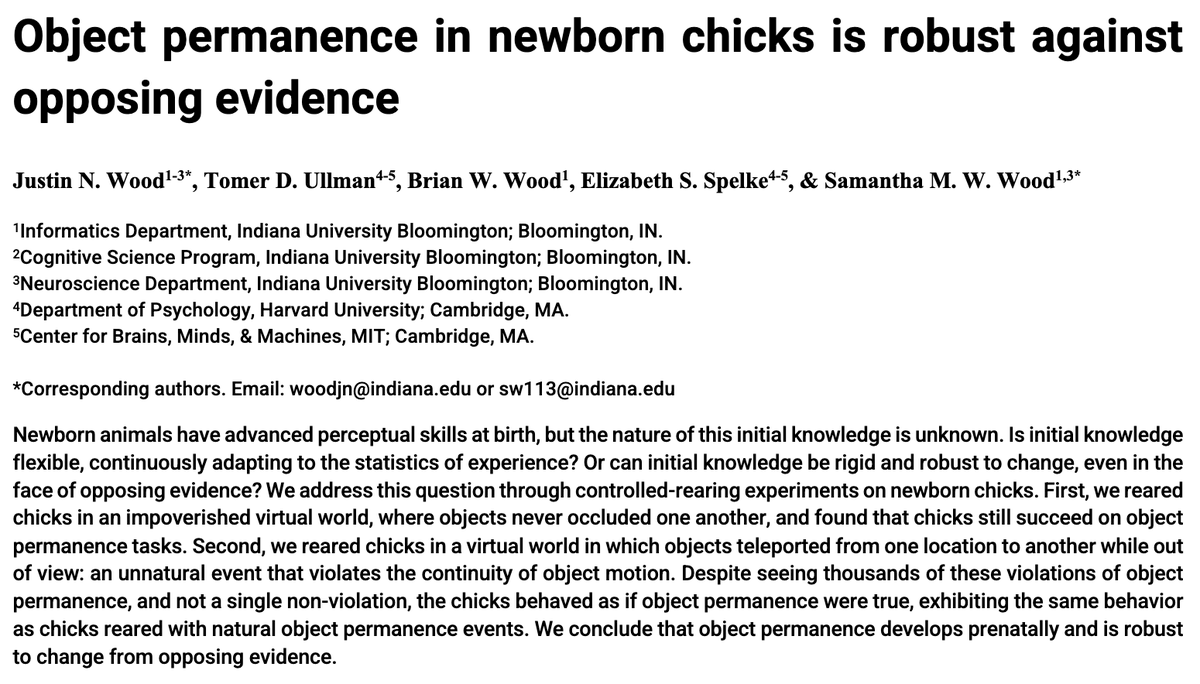 Strong evidence for innate knowledge of object permanence. arxiv.org/abs/2402.14641