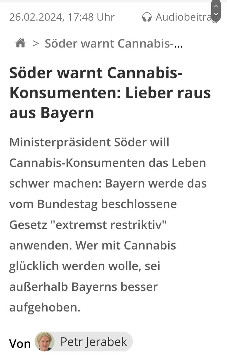 Die Verbotspartei #CSU will Bundesgesetzgebung biegen, bis es ihr passt. Während in #Bayern die Gefahren durch Alkohol von der Landesregierung gnadenlos verharmlost werden, wird die harmlosere Droge #Cannabis bar jeder Vernunft von #Soeder verteufelt.