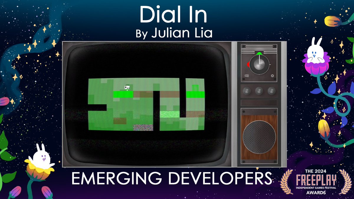 DIAL IN - Julian Lia
<a href="/deltagiac/">Julian L</a> <a href="/opalescent_game/">Dial-In</a>

A classic platformer where you swap through the many channels of an analogue TV. Jump and weave through corrupting static and colourful frequencies to help a lost Bud-D find his way out.

opalescentgames.com