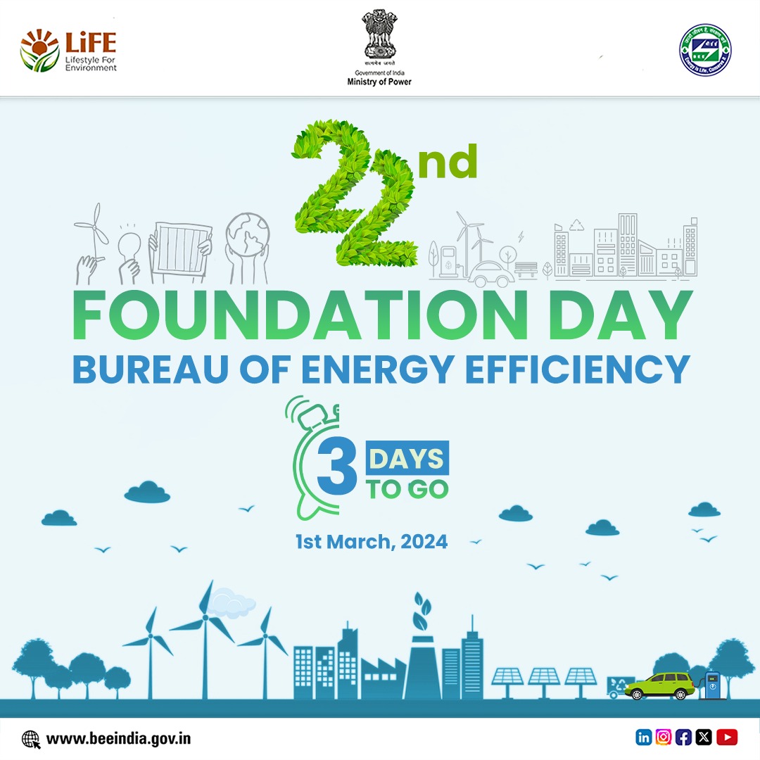 Join us in commemorating the milestones, innovations, and strides, #BEE has made in promoting energy efficiency.

#3DaysToGo
#BEEFoundationDay #EnergyEfficiency #SustainabilityJourney #BEEInspired