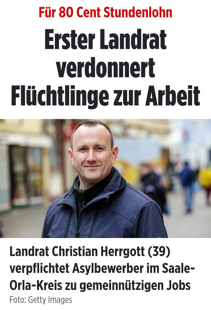 Der Grad an Verkommenheit und Bösartigkeit, der sich hier offenbart, sucht seinesgleichen. Ein Landrat (#CDU) zwingt Geflüchtete für 0,8 Euro die Stunde zu arbeiten. Wer nicht mitmacht wird sanktioniert. Früher nannte man solche Menschen Sklaventreiber.