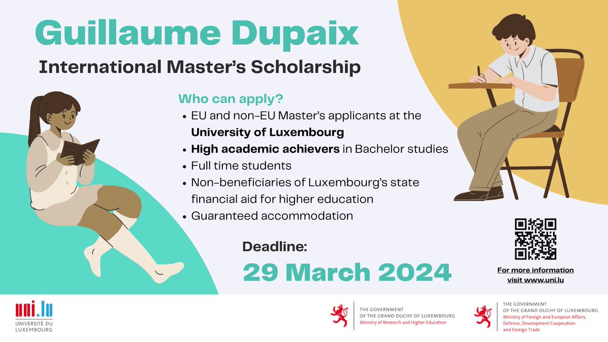 📢Exciting News! 📢

Applications for the #GuillaumeDupaixMaster's Scholarship at the @uni_luare now OPEN! 🌍🇱🇺

Take the first step towards an enriching academic journey.🎓

➡️More information: gd.lu/cXW8fC