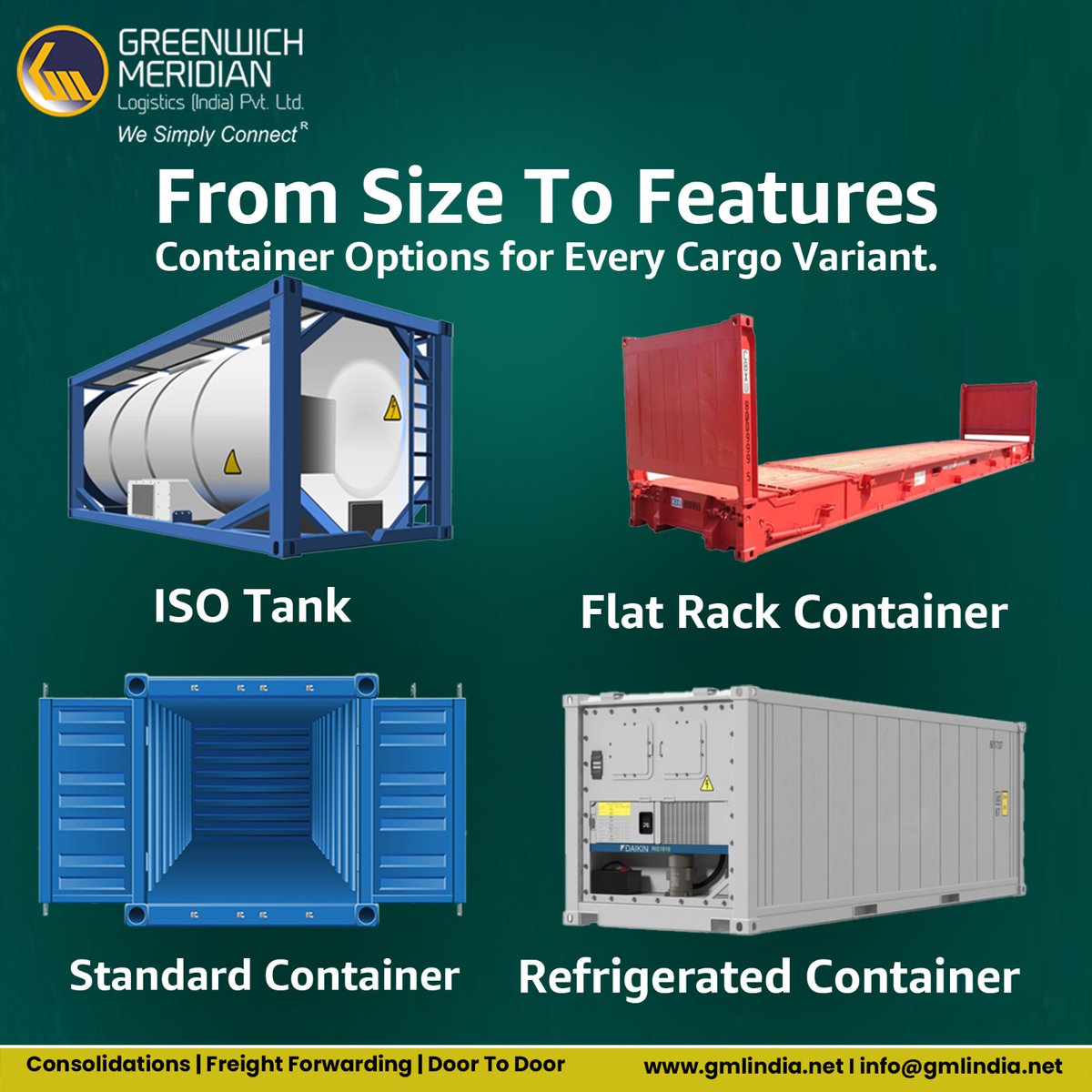 gmlogindia's tweet image. 𝐆𝐫𝐞𝐞𝐧𝐰𝐢𝐜𝐡 𝐌𝐞𝐫𝐢𝐝𝐢𝐚𝐧 𝐋𝐨𝐠𝐢𝐬𝐭𝐢𝐜𝐬 - Where your cargo finds its perfect fit! From size to features, our diverse container options cater to every cargo variant. 
#RefrigeratedContainers #flatrackcontainer #isotankcontainer #greenwichmeridianlogistics #gmlindia
