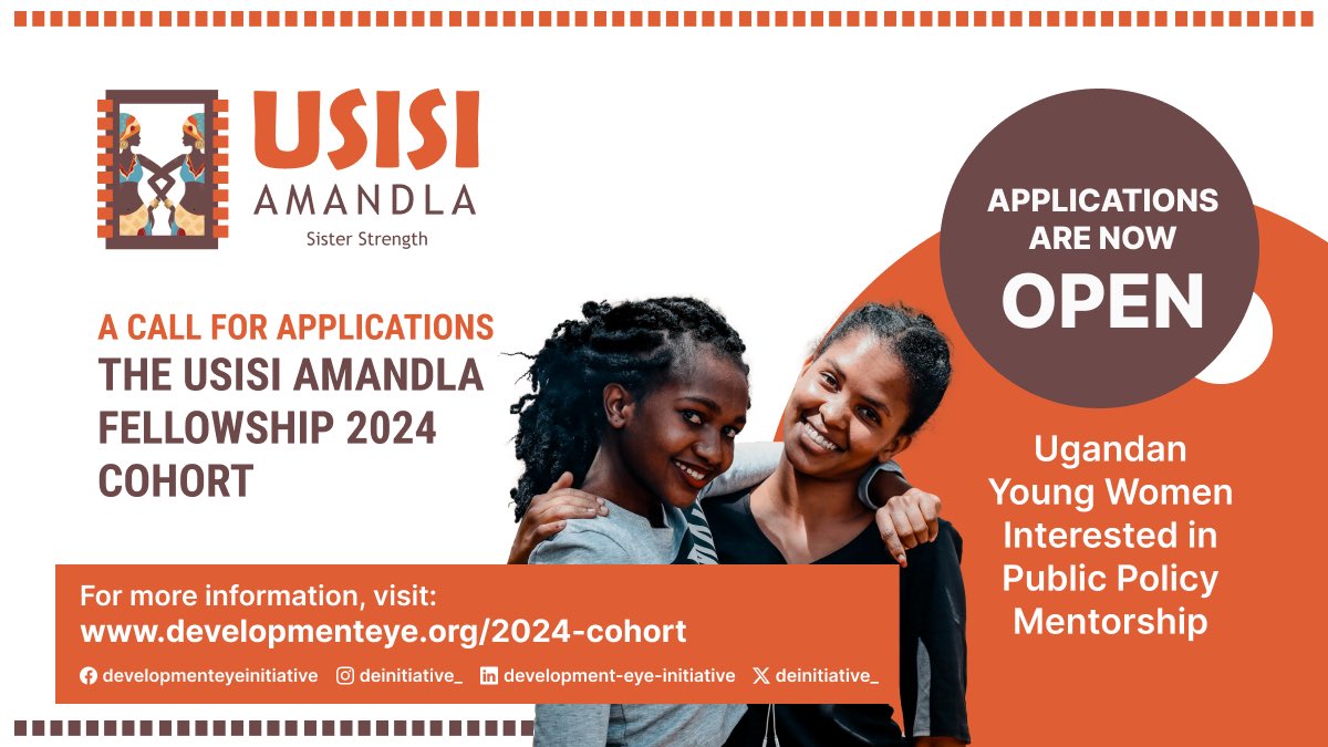Calling all Ugandan women below 35! Ready to make your mark in public policy? Apply for the Usisi Amandla Fellowship 2024 and become a leader of substance. Don't miss out! shorturl.at/bcRW4 #UsisiAmandla #WomenLeaders #PublicPolicy