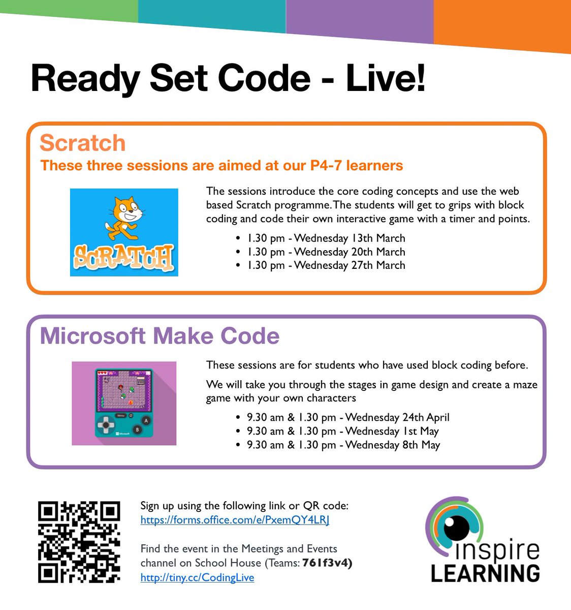 inspireSBC's tweet image. We have some fantastic opportunities coming up for schools in @SBCEducation1.
Join us with your
#InspireLearning iPad to take part in our interactive #ReadySetCodeLive sessions