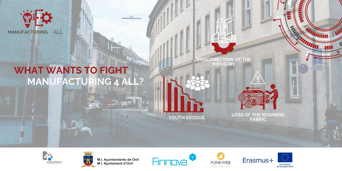 🥊What wants to fight @Manufacturing4all?

🎯One of its principal objectives is to fight against: the disconnection of the industry, youth exodus, and the loss of business fabric

💡 Led by <a href="/AytoOnil/">Ayuntamiento de Onil</a>, partnered with <a href="/MestieriLombard/">Mestieri Lombardia</a> <a href="/FunkWeb/">Funkweb Aktiv</a> <a href="/FinnovaEU/">Finnova Foundation</a>
#EU #Industry4 #ERASMUSPLUS