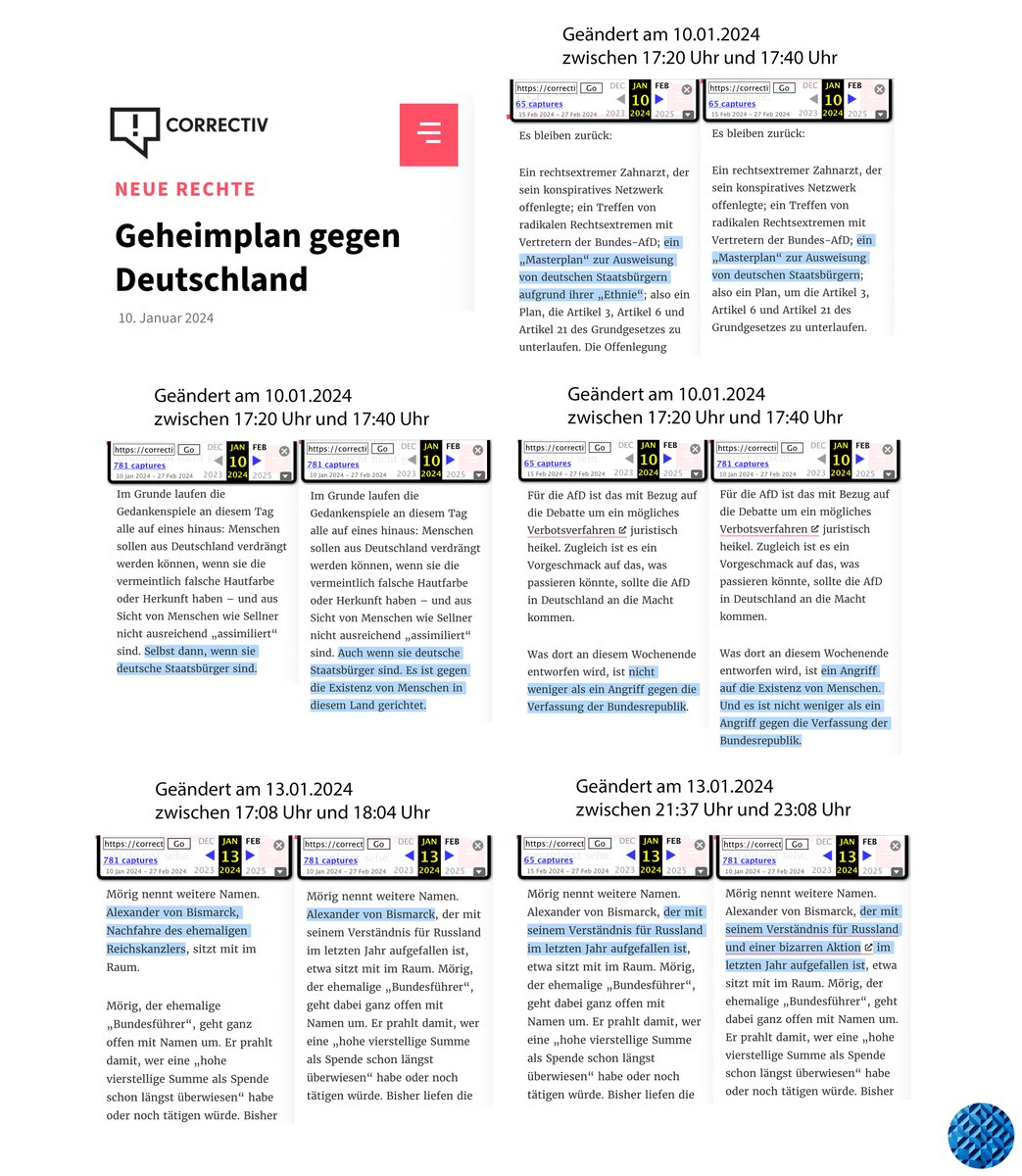 Folgende Änderungen hat #Correctiv im Artikel „Geheimplan gegen Deutschland“ bisher durchgeführt >>>