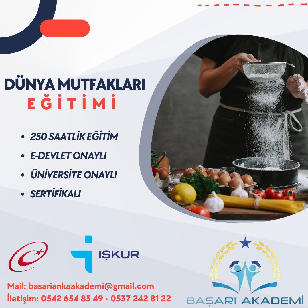 basariakademi06's tweet photo. 👉Dünya Mutfakları Eğitimi | KayıtOl! 🙏
📞 İletişim: 0542 654 85 49 • 0537 242 81 22
▫ 250 saatlik eğitim 🔥
▫ Sertifikalı
▫ Online eğitim 💻

#onlineeğitim #sertifikalıeğitim #sertifikalıegitim #edevletonaylı #edevletonaylısertifika #işkur #edevlet #online #dünyamutfağı https://t.co/KnUkXNUJZJ