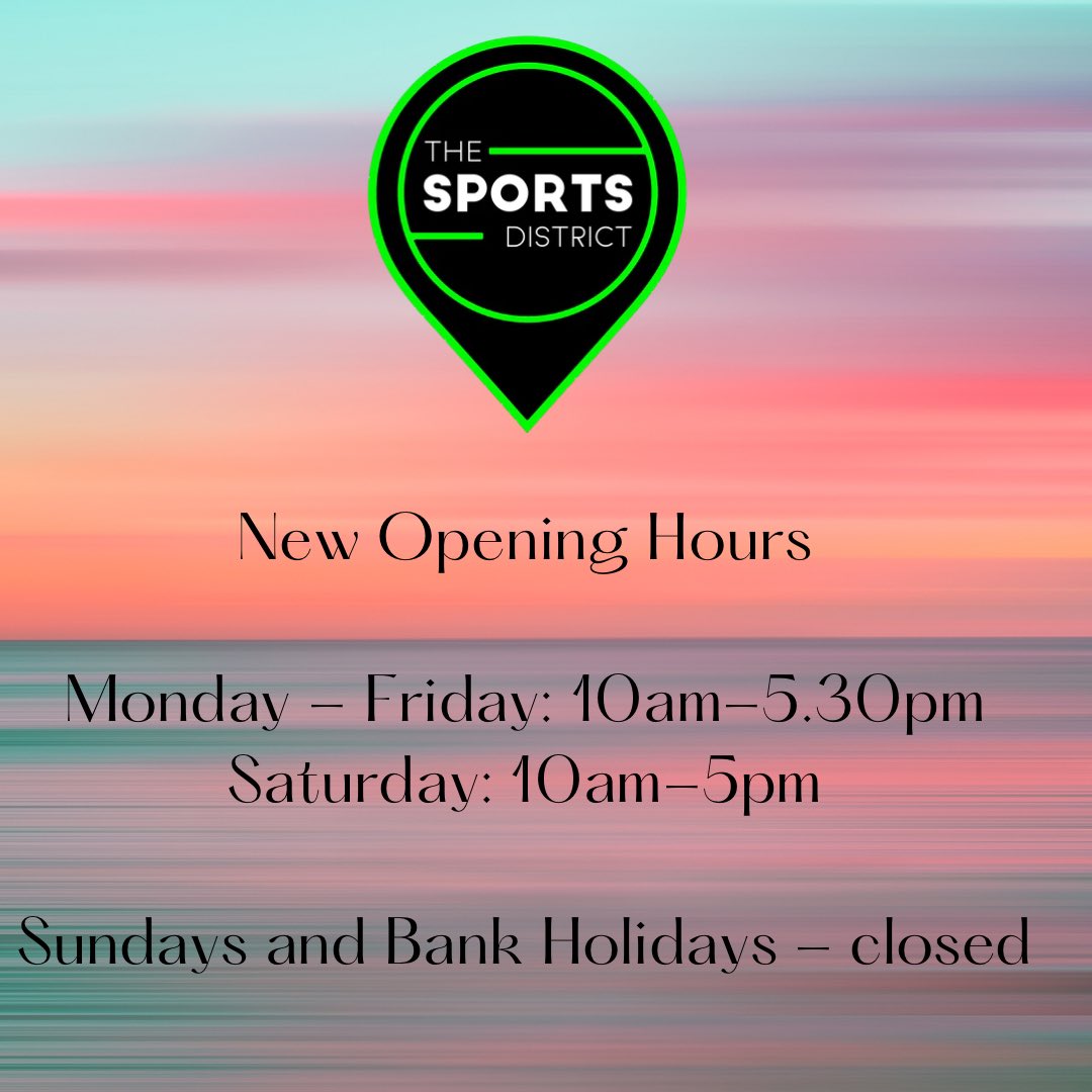 Check out our new opening hours at The Sports District ⬇️