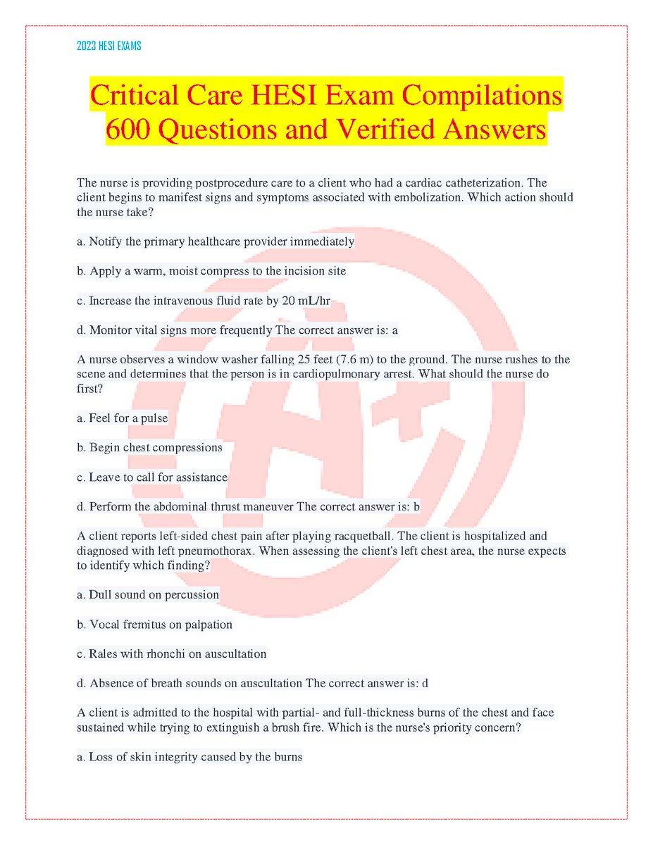 JohnMatah699's tweet photo. Critical Care HESI Exam Compilations Questions with 100% Verified Answers
https://t.co/uG1aIhYF6a
#hesi #criticalcare #hesiexam #compilationsquestions #fliwy https://t.co/TPQWaT0GJw