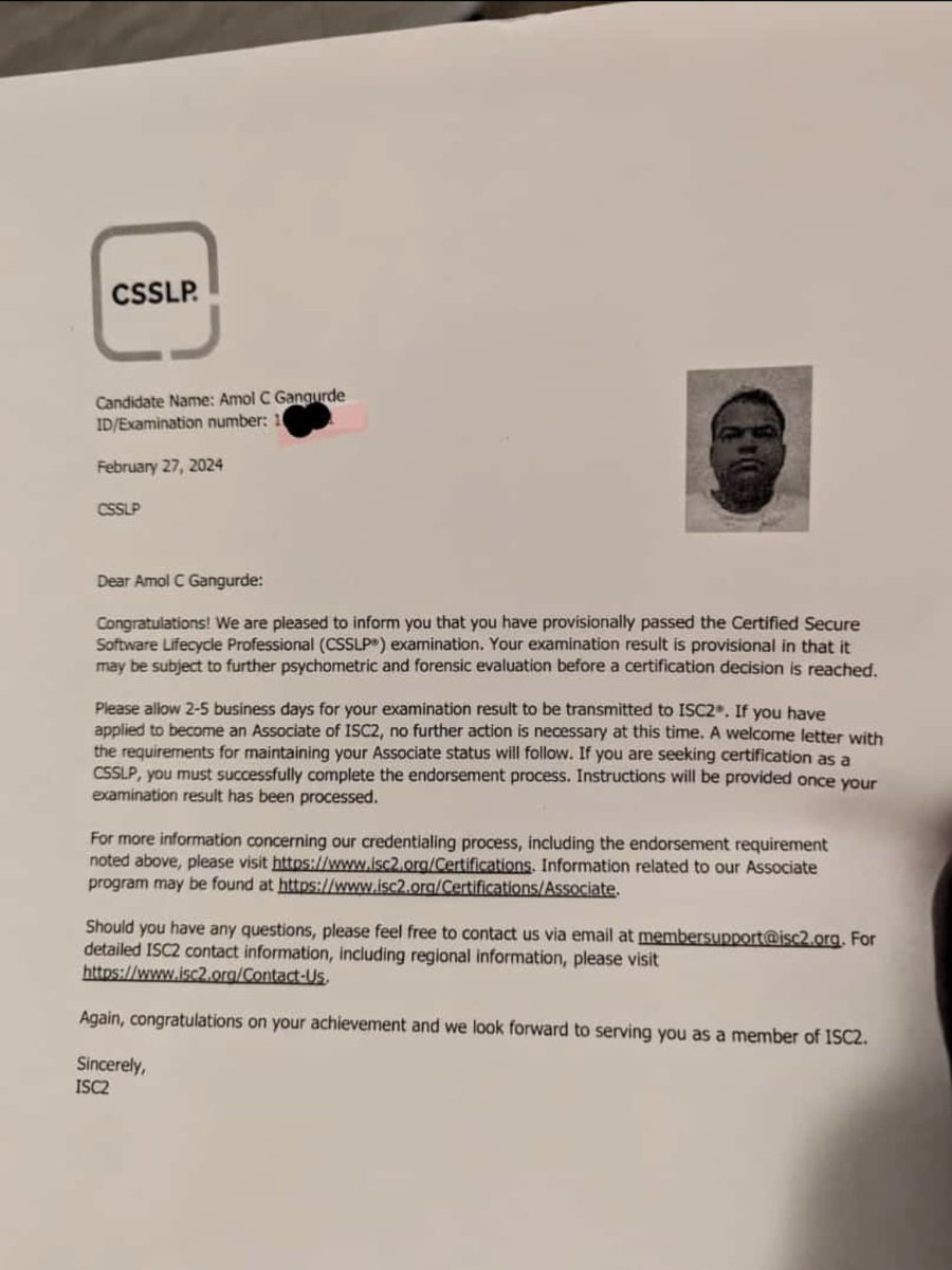 codewithamol's tweet image. Passed @ISC2 #CSSLP exam 🥳