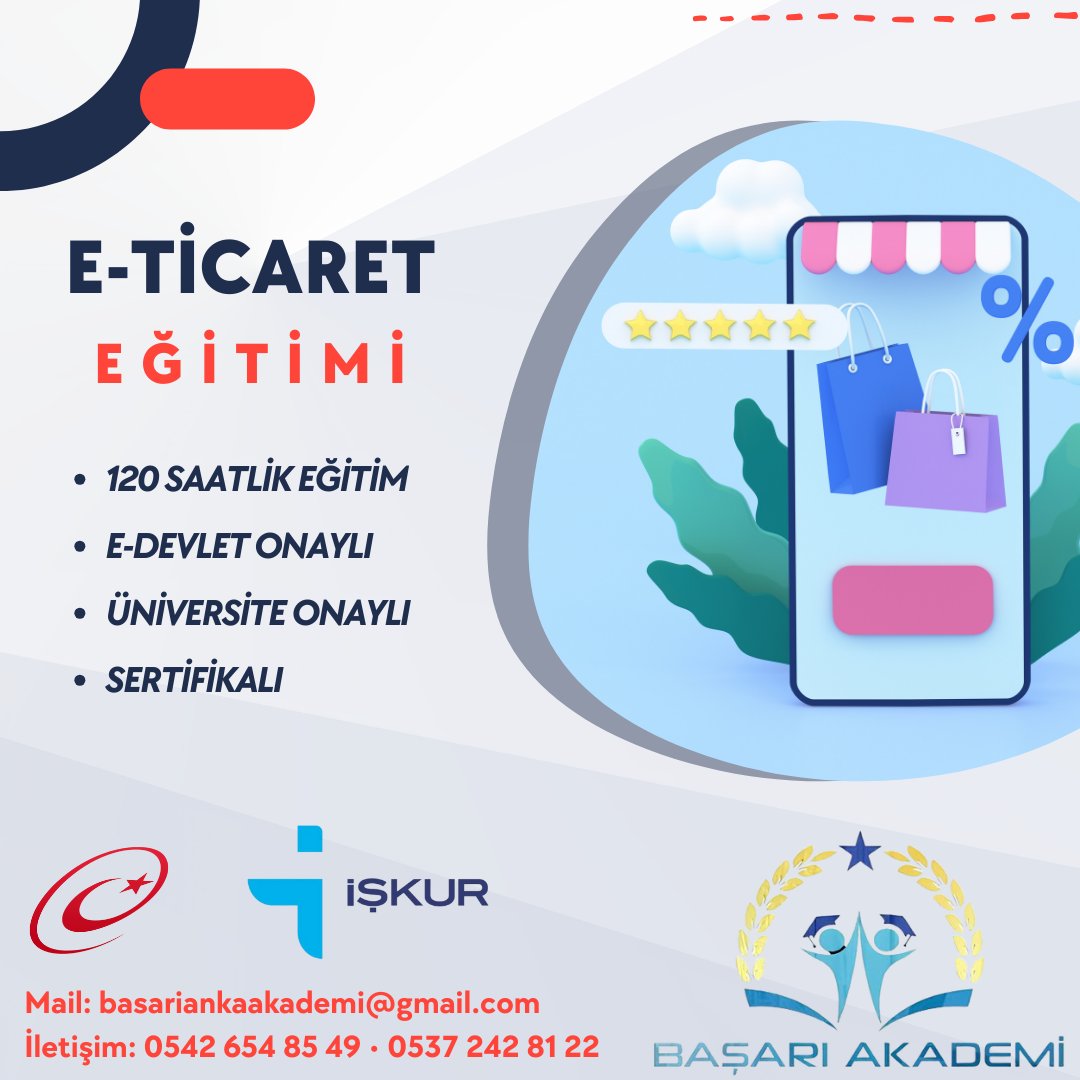 basariakademi06's tweet photo. 👉E-Ticaret Eğitimi | KayıtOl! 🙏
📞 İletişim: 0542 654 85 49 • 0537 242 81 22
▫ 120 saatlik eğitim 🔥
▫ Sertifikalı
▫ Online eğitim 💻

#onlineeğitim #sertifikalıeğitim #sertifikalıegitim #edevletonaylı #edevletonaylısertifika #işkur #edevlet #online #eticareteğitimi https://t.co/2BdyOtdnCW