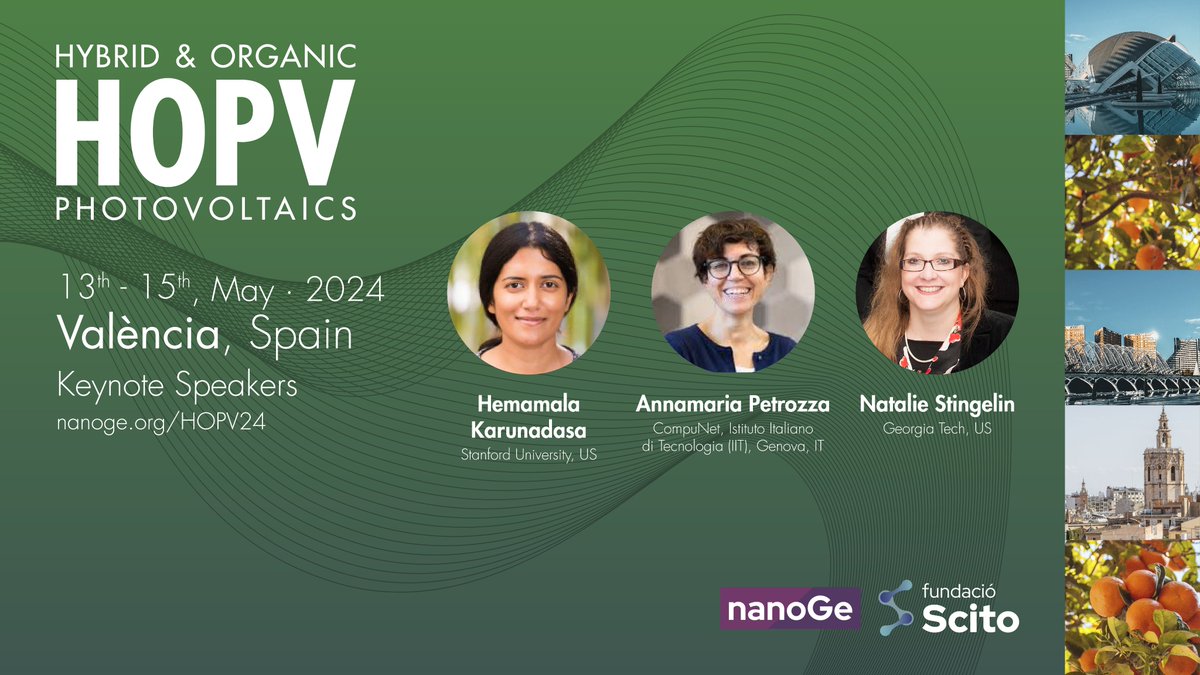 🎉Amazing news!

🟢The #HOPV24 Scientific Program is now available!

👉Explore all the talks and the Conference details of the 16th International Conference on Hybrid and Organic #Photovoltaics!

📍Valencia, Spain 
🗓️13th-15th May 2024

🔗Check out here: nanoge.org/HOPV24/program…