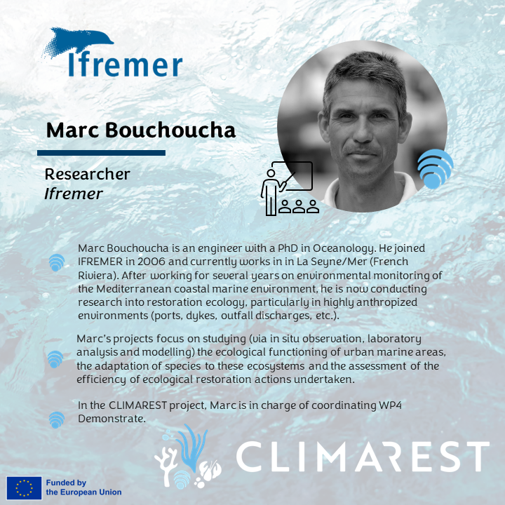 #FacesOfCLIMAREST - Marc Bouchoucha 🧠 Marc co-ordinates WP4, Demonstration for the #CLIMAREST project, leading with invaluable expertise, thoroughness and forward thinking. We are proud to have him on board. #MissionOcean #HorizonEU #climarest #EUMissions