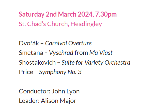 Looking forward to our concert this Saturday (2nd March) <a href="/StChadsFarH/">St. Chads, Far Headingley, Leeds</a> and sharing some wonderful music with our audience! A few tickets still available from: ticketsource.co.uk/leeds-symphony… All welcome! #Headingley #livemusic #leedsmusic