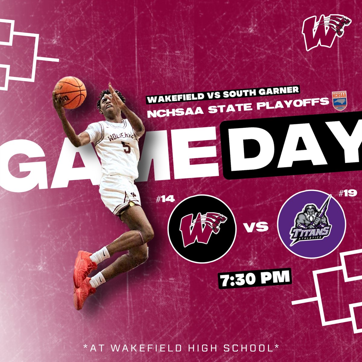 🚨 Playoff Gameday 🚨

🆚 South Garner
📍 Home
🕢 7:30
🎟️ gofan.co/event/1428516?…
🖥️ NFHS Network
🐾 <a href="/WakefieldHS/">Wakefield HS</a> <a href="/WakefieldWackos/">Wakefield Wackos</a>