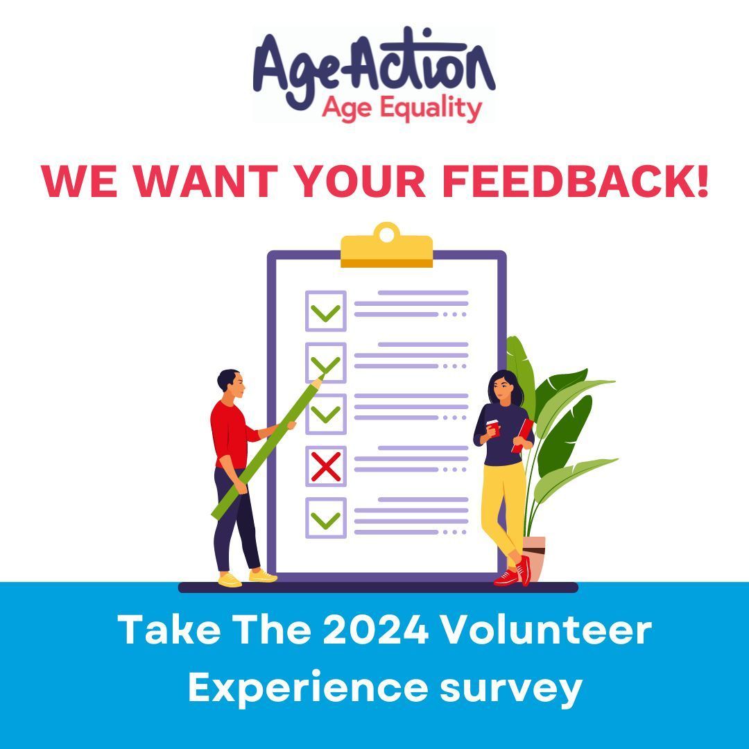 ⏰ Time's ticking, Age Action Volunteers! Dive into the 2024 Volunteer Experience Survey sent to your email or request it at volunteering@ageaction.ie. 💌 Your feedback is our growth blueprint! Complete by 6th March for a shot at a €50 One4All voucher! #VolunteerSurvey