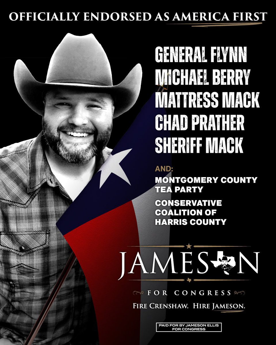 For Texas Congressional District 2 Primary, please support and VOTE FOR JAMESON ELLIS @thejamesonellis for CONGRESS to defeat RINO Dan Crenshaw.  Crenshaw’s Heritage card is only 74%.  Crenshaw is also a WEF Young Global Leader. #TX2024