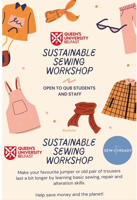 Sustainability sewing repair workshop open to Dentistry QUB staff &amp; students -sign up by Wednesday 28th Feb. Make you favourite jumper last a little longer and learn some new skills!
