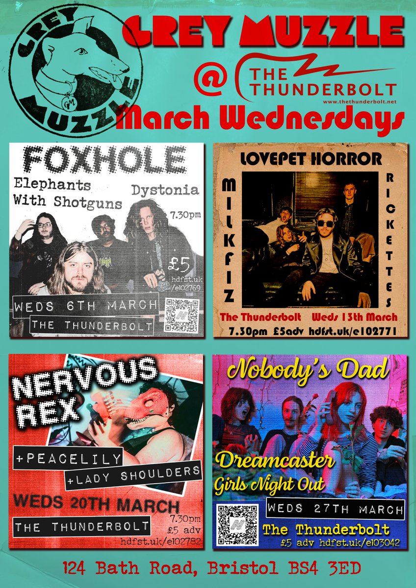 MARCH WEDNESDAYS AT @Thunderbolt_pub all £5 ADV FROM headfirstbristol.co.uk #SupportYourLocalScene #DIYpunk #DIYpromoters #Independentvenues