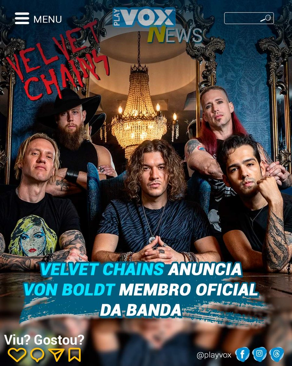 O guitarrista James Von Boldt - @vonboldtband - foi oficialmente anunciado como membro oficial da banda Velvet Chains no lugar de Burton Car - @itsburtonc -, após acompanhar a banda em duas turnês no Brasil.

#rock #velvetchains #noticias #novidades