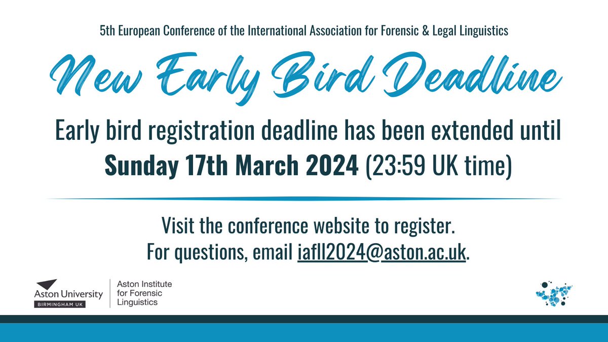 ⏳ Deadline extended! Early bird rates for #IAFLL2024 now available until Sunday 17th March 2024. Visit the conference website to register: aston.ac.uk/research/foren…