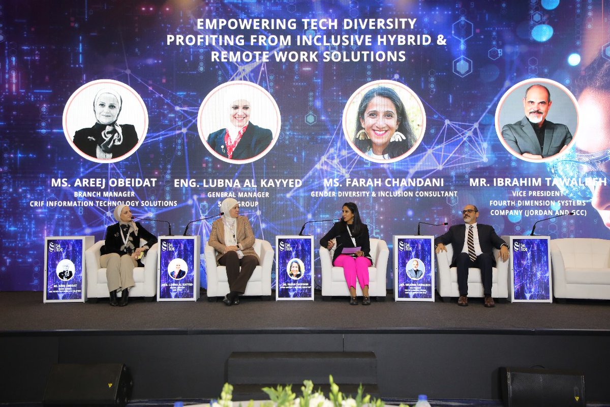 intajICTJO's tweet photo. “Empowering #Tech_Diversity: Profiting from Inclusive Hybrid & Remote Work Solutions”discussing how hybrid and remote work options can help engage more women in tech sector across various governorates
#SHETECHSFORUM24
#Farahchandani
#Ibrahimtawalbeh
#Areejobaidat
#lubnakayed https://t.co/Efej8yLjYD