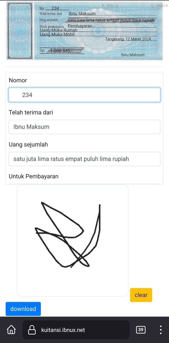 Kuitansi digital 🤣

Source code tinggal view source 

kuitansi.ibnux.net