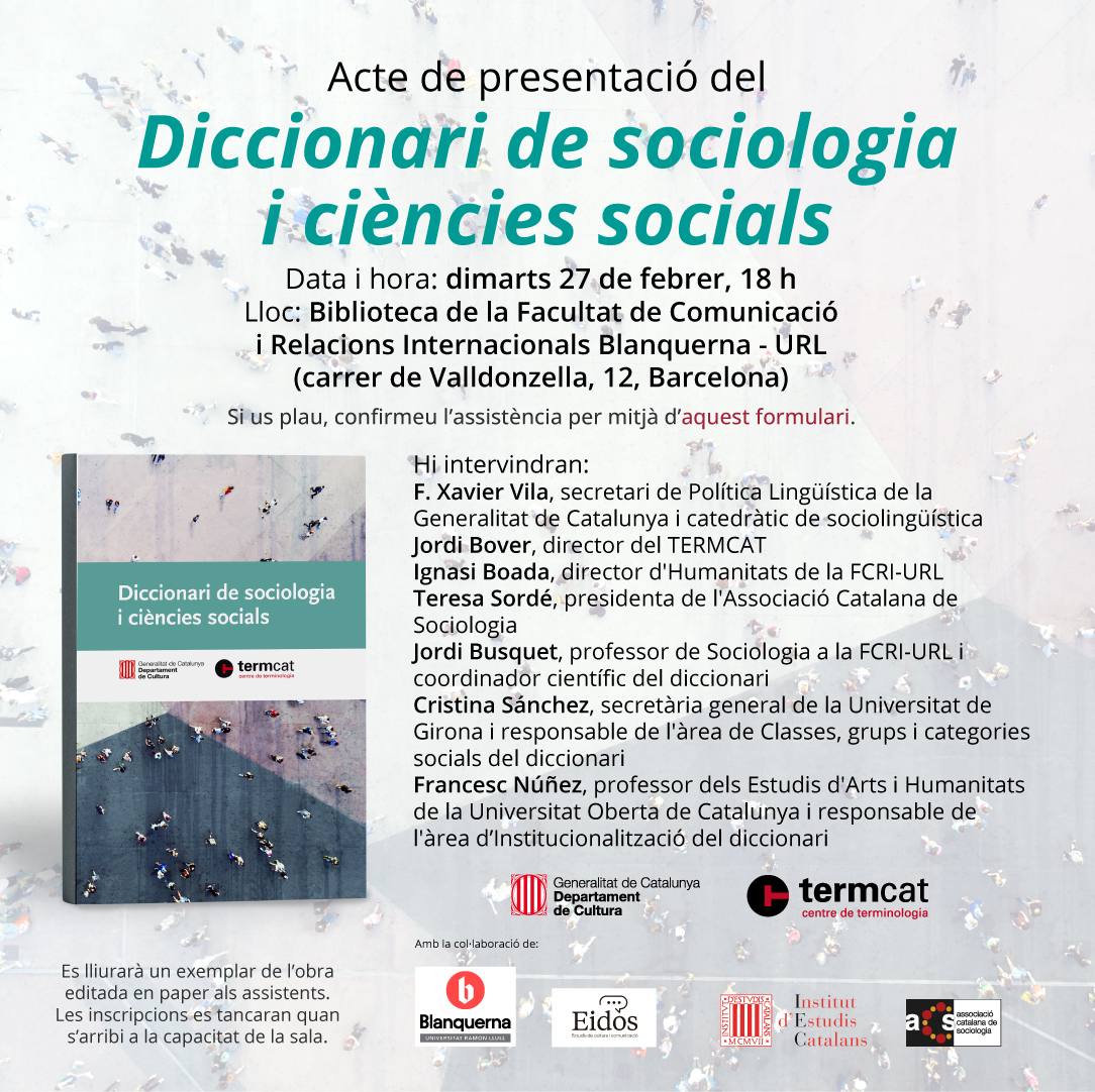 📢 Avui presentem el 'Diccionari de sociologia i ciències socials'! 👉Facultat de Comunicació i Relacions Internacionals Blanquerna - Universitat Ramon Llull @BlanquernaFCRI