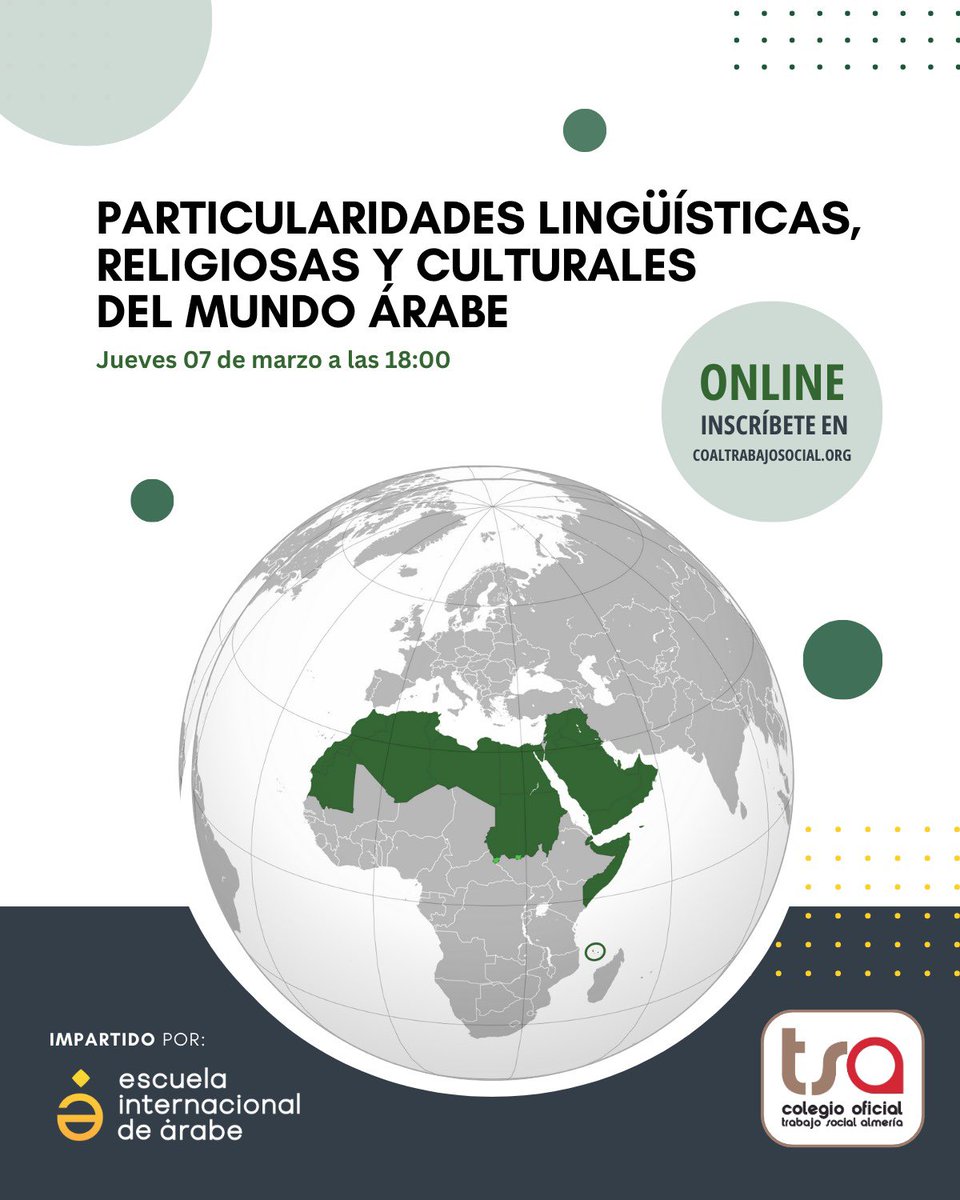 El próximo jueves 07 de marzo a las 18:00h llevaremos a cabo la actividad formativa online sobre “Particularidades lingüísticas, religiosas y culturales del mundo árabe”, impartida por @eiarabe