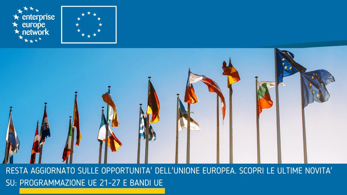 CETMA (@consorzio_cetma) on Twitter photo 🔍 Scopri quali sono i bandi europei attivi per finanziare il tuo progetto!
👉 Clicca per vedere l’elenco aggiornato dei bandi aperti, suddivisi per settore e tipologia: bit.ly/3LM5NHk 🔗
Servizio di <a href="/unioncamere/">Unioncamere</a> con <a href="/EEN_Italia/">Enterprise Europe Network Italia</a>
#EECanHelp #finanziamentiUE #bandiEU 🔍 Scopri quali sono i bandi europei attivi per finanziare il tuo progetto!
👉 Clicca per vedere l’elenco aggiornato dei bandi aperti, suddivisi per settore e tipologia: bit.ly/3LM5NHk 🔗
Servizio di <a href="/unioncamere/">Unioncamere</a> con <a href="/EEN_Italia/">Enterprise Europe Network Italia</a>
#EECanHelp #finanziamentiUE #bandiEU