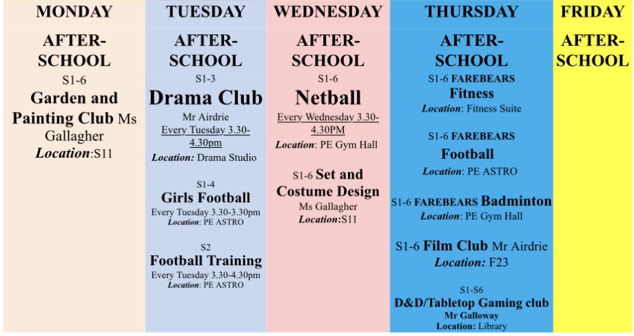 pe_knightswood's tweet photo. See this weeks sports bulletin at Knightswood Secondary @KnightswoodSec with an updated version of the extra-curricular clubs🤩💪🏼. See @MissMullen22 or @burrell_mr in PE base for more information 😁 https://t.co/0PDEFtPw8I