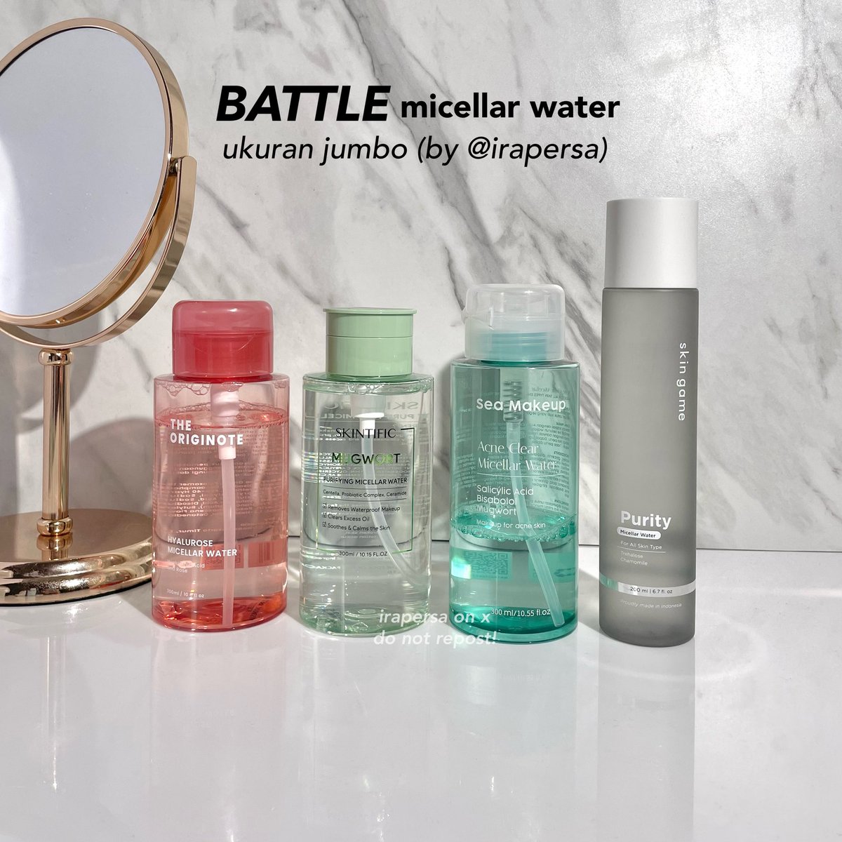 irapersa's tweet photo. Mari kita battle micellar water ukuran jumbo yang aku punya, kira-kira mana ya pemenangnya?🤔

Kalo kamu kebingungan beli micellar water jumbo yang mana, simak thread ini yaa https://t.co/gaQlHeeXTT