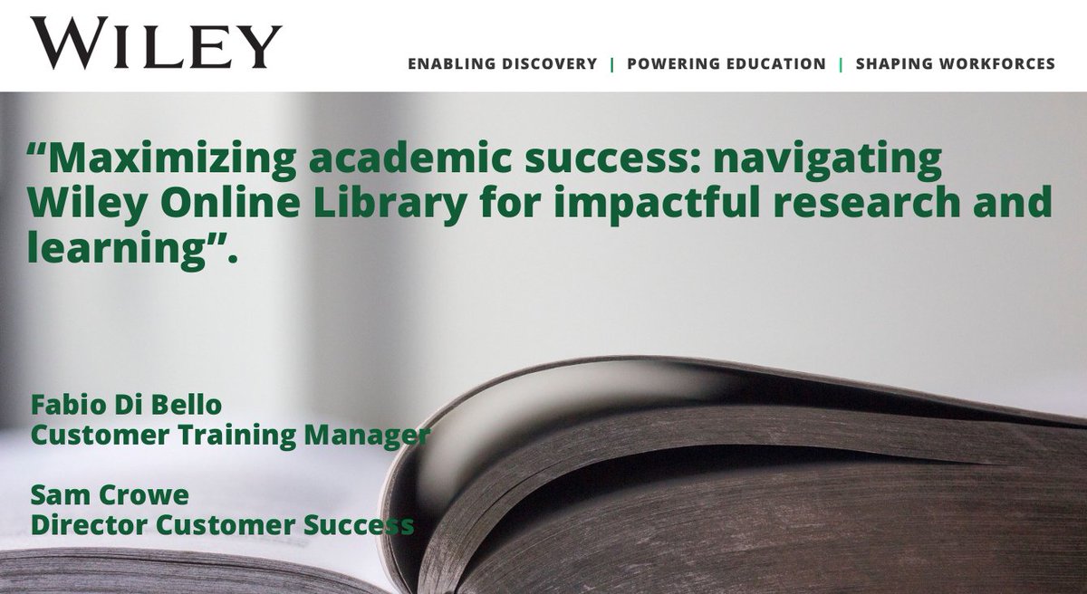 library_atu's tweet image. Our 3rd session in our  #NTUTORRWeek #ATULibrary showcase is ‘Maximizing Academic Success: Navigating Wiley Online Library for Impactful Research and Learning’ thanks to Fabio and Sam from @WileyGlobal