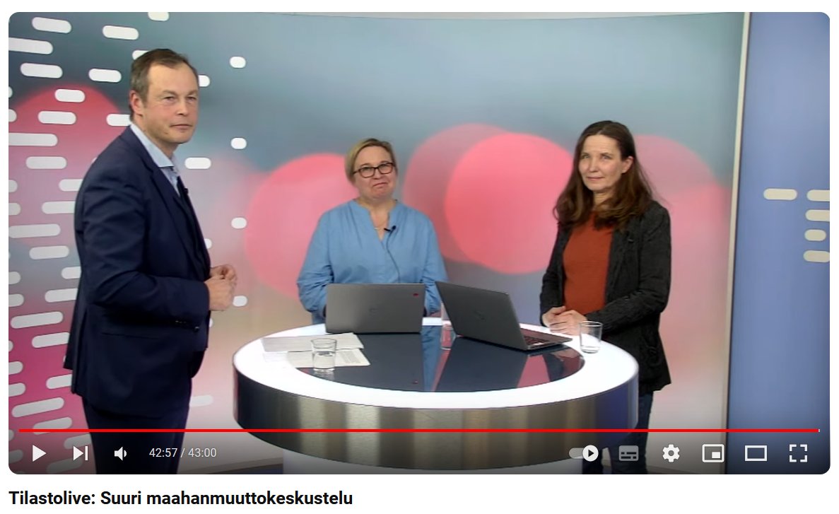 Jäikö #Tilastolive näkemättä? Ei hätää, katso tallenne! Muuttaako maahanmuutto aluekehityksen dynamiikkaa? Joko puhe työvoimapulasta voidaan lopettaa? Suuressa maahanmuuttokeskustelussa @HannaSutela, @anna_parnanen ja @MDIfriends'in Janne Antikainen! 📺➡️ youtube.com/watch?v=axGQWi…