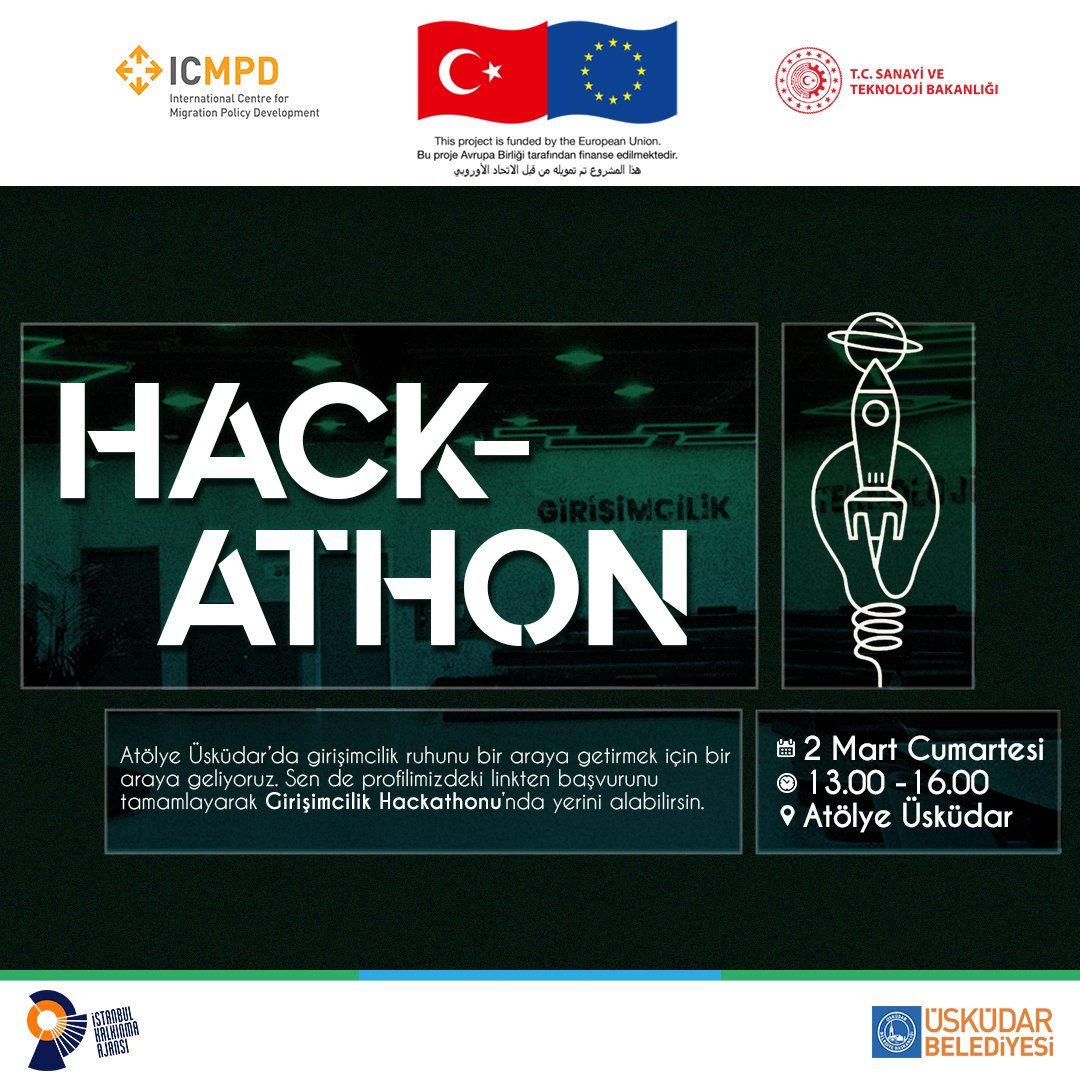 Katılımcı Yaklaşımla Dost Üsküdar Projesi kapsamında 2 Mart Cumartesi günü merkezimizde girişimcilik dünyasının kapılarını aralıyoruz! 👀📂 Aşağıdaki linkten başvurunu tamamlayarak Girişimcilik Hackathonu’nda yerini alabilirsin. 💼🔖 docs.google.com/forms/d/e/1FAI… @ICMPD_Turkiye