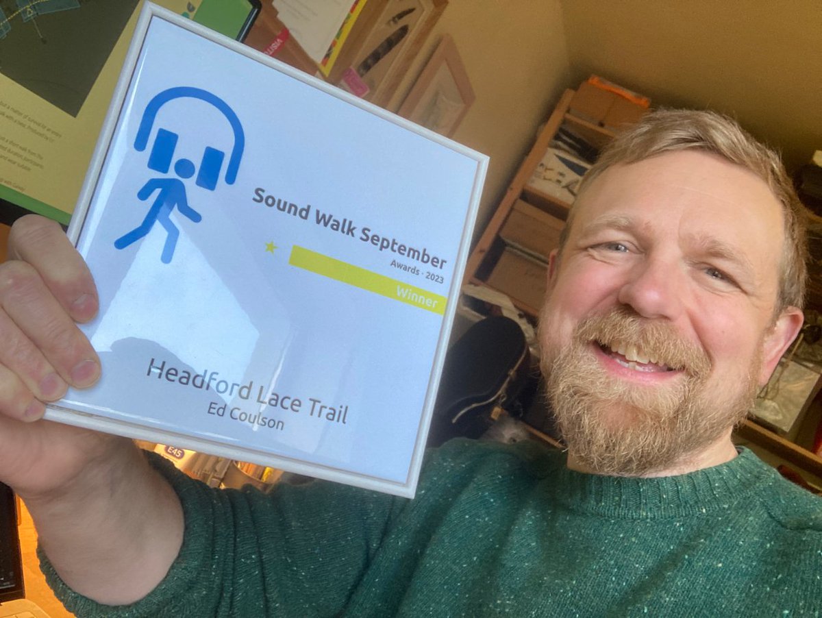 Ed Coulson @edcoulson.bsky.social (@edcoulson) on Twitter photo Met up w/ <a href="/headfordlace/">headfordlaceproject</a> team & actor Mary McHugh to celebrate our #soundwalkseptember award from <a href="/walkerspectacle/">walk · listen · create</a>– and got a photo with the very stylish ceramic tile trophy.
Big thanks again to Babak, Andrew & Geert, & the jury members who gave their time to judging the entries! Met up w/ <a href="/headfordlace/">headfordlaceproject</a> team & actor Mary McHugh to celebrate our #soundwalkseptember award from <a href="/walkerspectacle/">walk · listen · create</a>– and got a photo with the very stylish ceramic tile trophy.
Big thanks again to Babak, Andrew & Geert, & the jury members who gave their time to judging the entries!