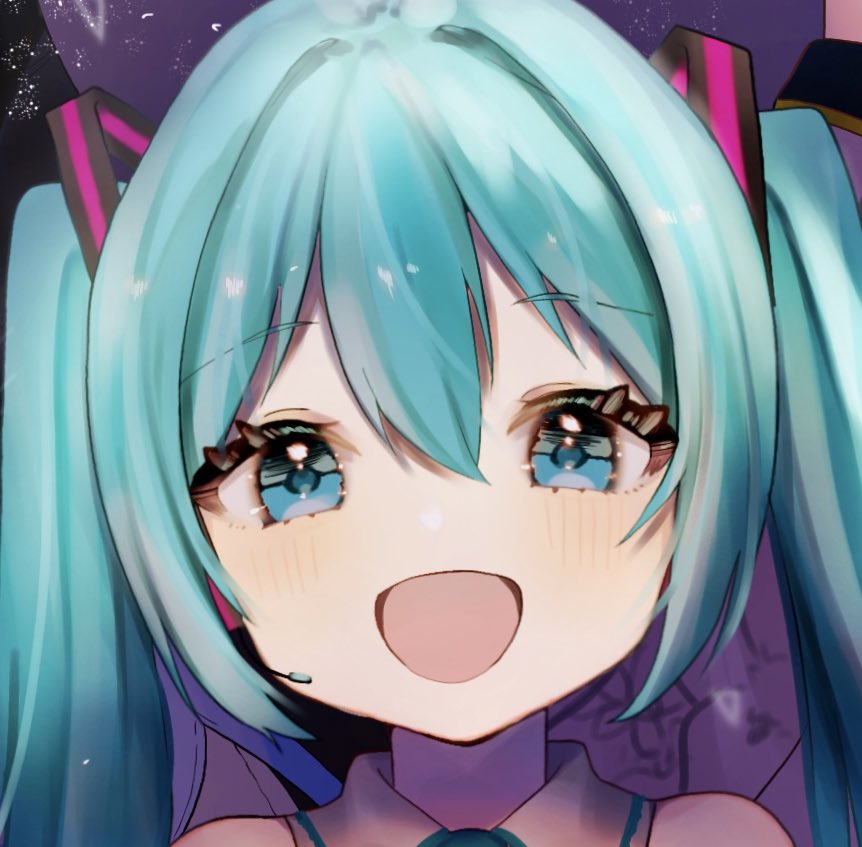 hatsune miku 1girl solo twintails smile open mouth looking at viewer long hair  illustration images