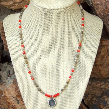 For the #DogLover: #Faithful #Dog Pendant #Necklace w/ Jasper & Red Coral! bit.ly/FaithfulSD via @ShadowDogDesign #cctag #ShopSmall #Gift #DogNecklace